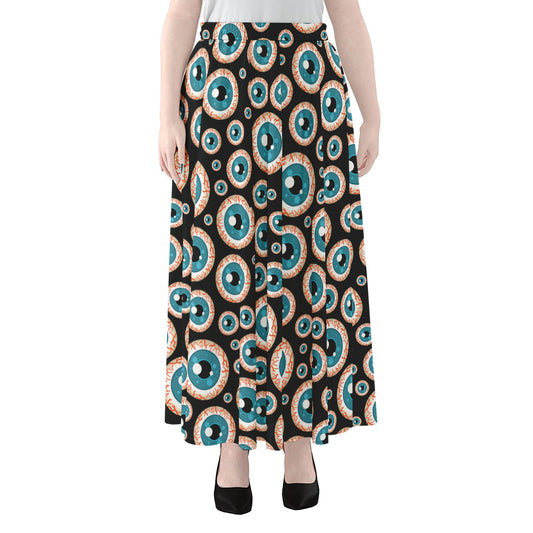 Creepy Eyeball Pattern Print Chiffon Maxi Skirt