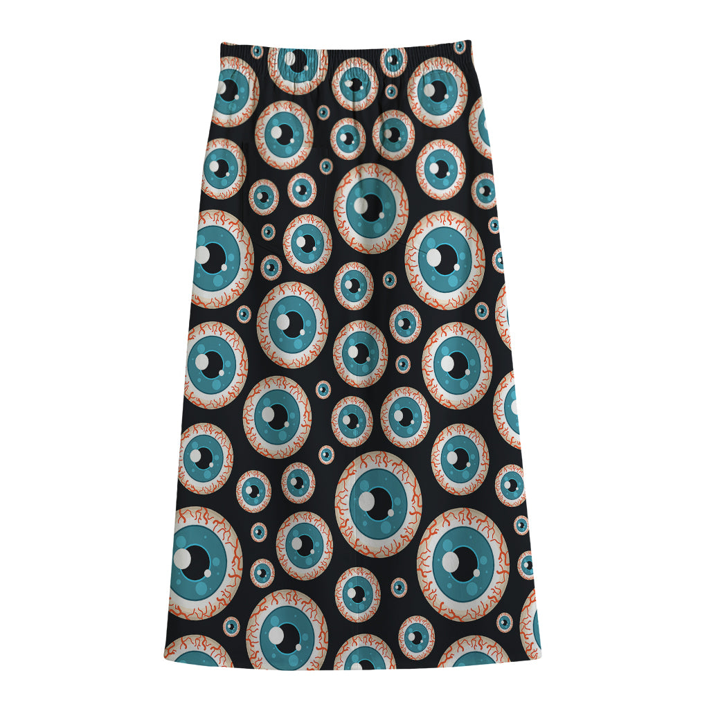 Creepy Eyeball Pattern Print Cotton Front Slit Maxi Skirt