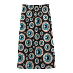 Creepy Eyeball Pattern Print Cotton Front Slit Maxi Skirt