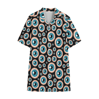Creepy Eyeball Pattern Print Cotton Hawaiian Shirt