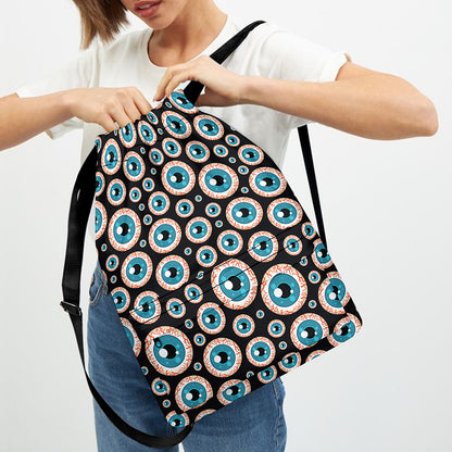 Creepy Eyeball Pattern Print Drawstring Backpack