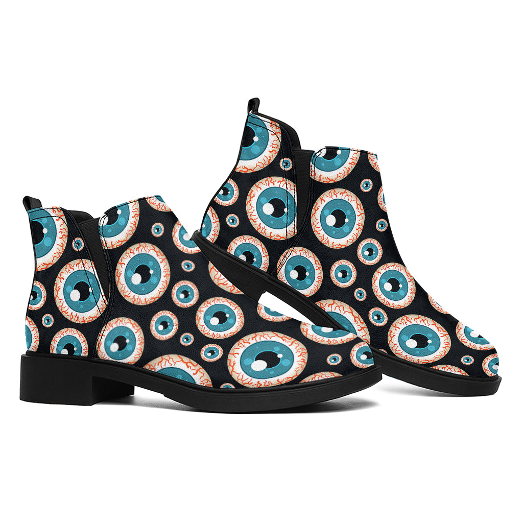 Creepy Eyeball Pattern Print Flat Ankle Boots