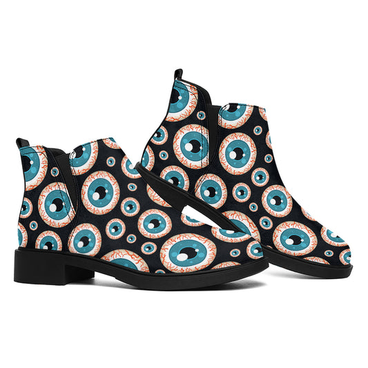 Creepy Eyeball Pattern Print Flat Ankle Boots