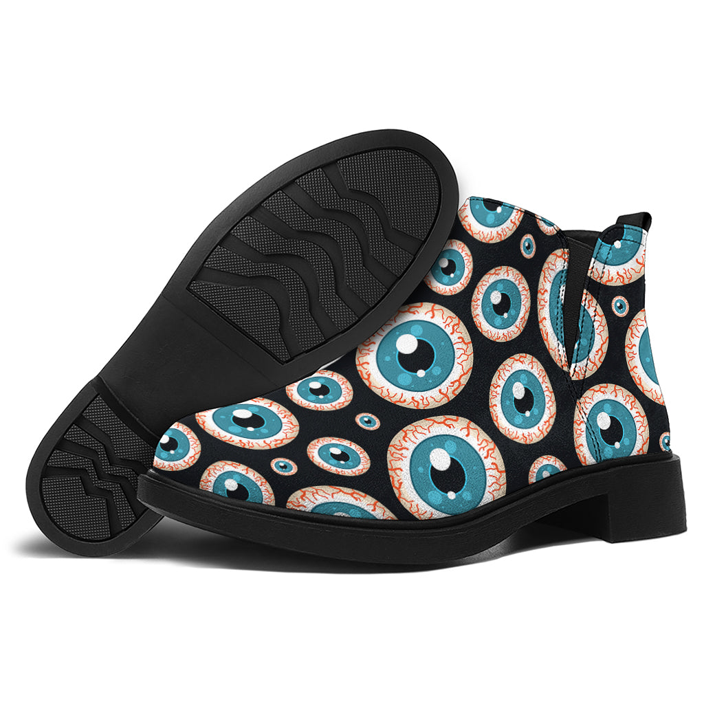 Creepy Eyeball Pattern Print Flat Ankle Boots