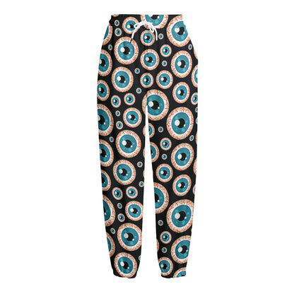 Creepy Eyeball Pattern Print Fleece Lined Knit Pants