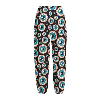 Creepy Eyeball Pattern Print Fleece Lined Knit Pants