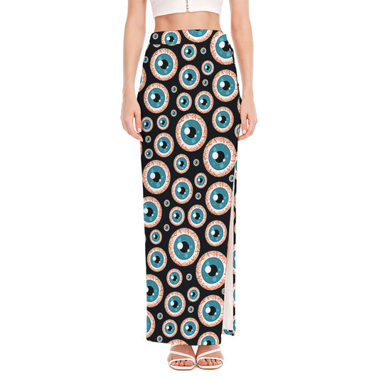 Creepy Eyeball Pattern Print High Slit Maxi Skirt