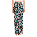 Creepy Eyeball Pattern Print High Slit Maxi Skirt