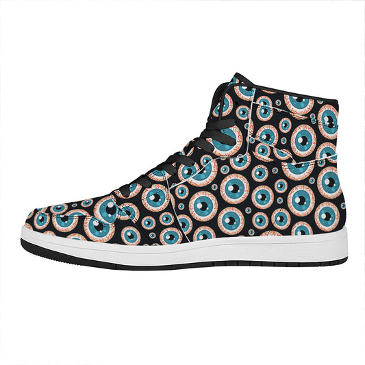 Creepy Eyeball Pattern Print High Top Leather Sneakers