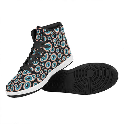 Creepy Eyeball Pattern Print High Top Leather Sneakers