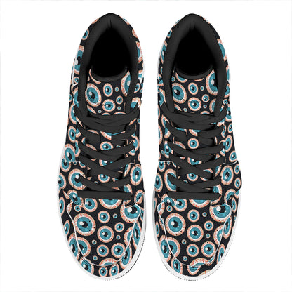 Creepy Eyeball Pattern Print High Top Leather Sneakers