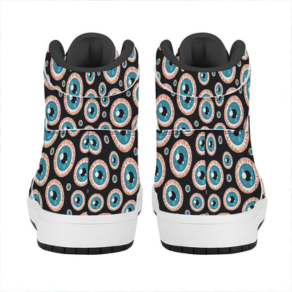 Creepy Eyeball Pattern Print High Top Leather Sneakers