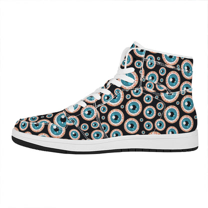 Creepy Eyeball Pattern Print High Top Leather Sneakers