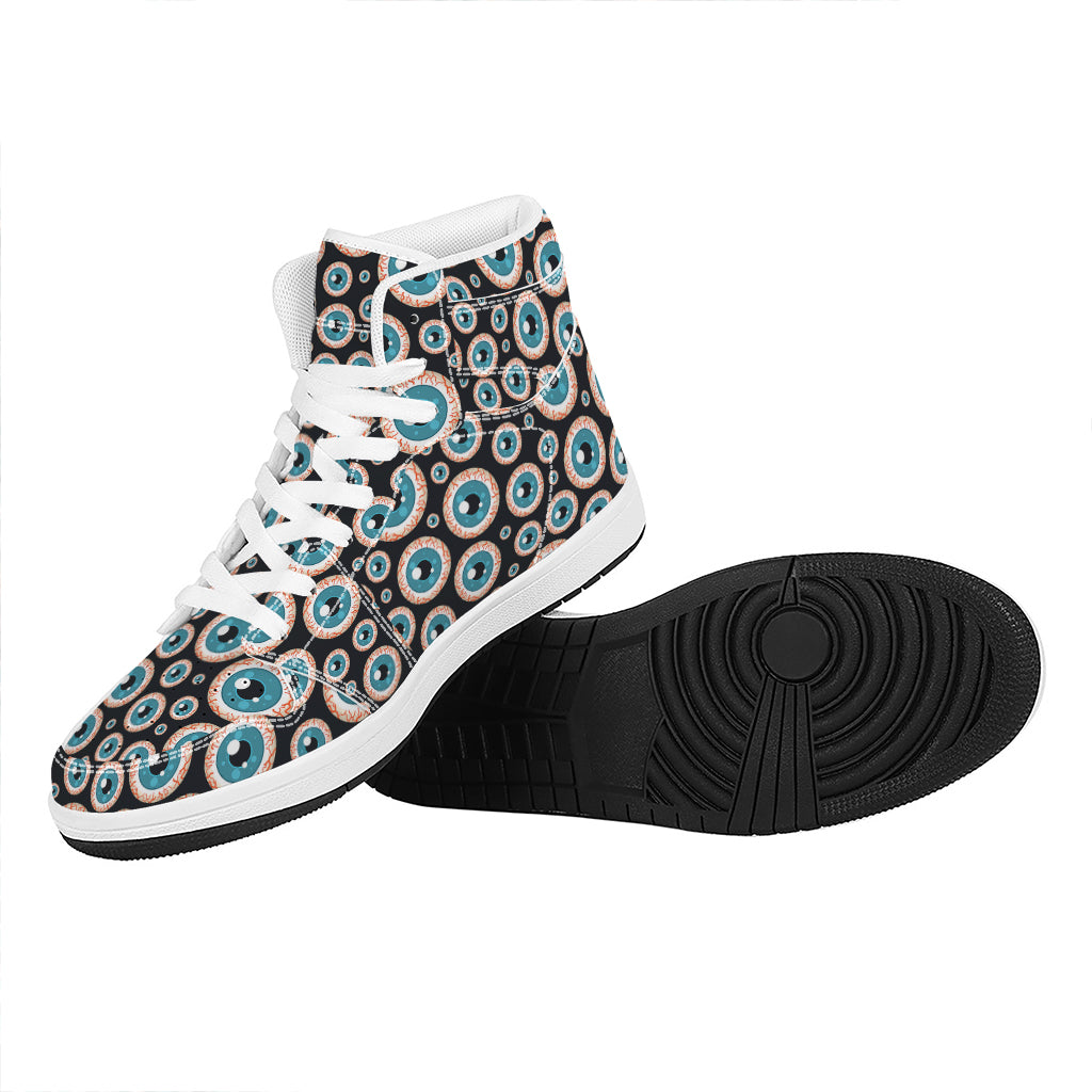 Creepy Eyeball Pattern Print High Top Leather Sneakers