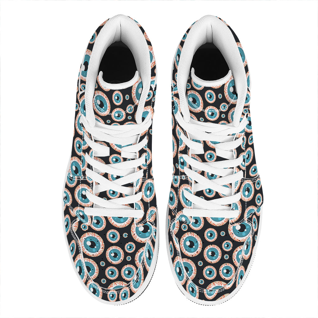 Creepy Eyeball Pattern Print High Top Leather Sneakers