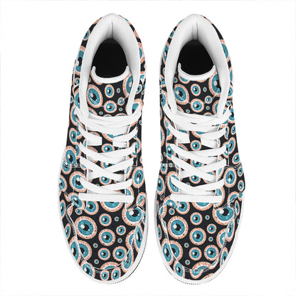 Creepy Eyeball Pattern Print High Top Leather Sneakers