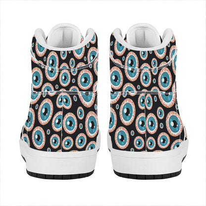 Creepy Eyeball Pattern Print High Top Leather Sneakers