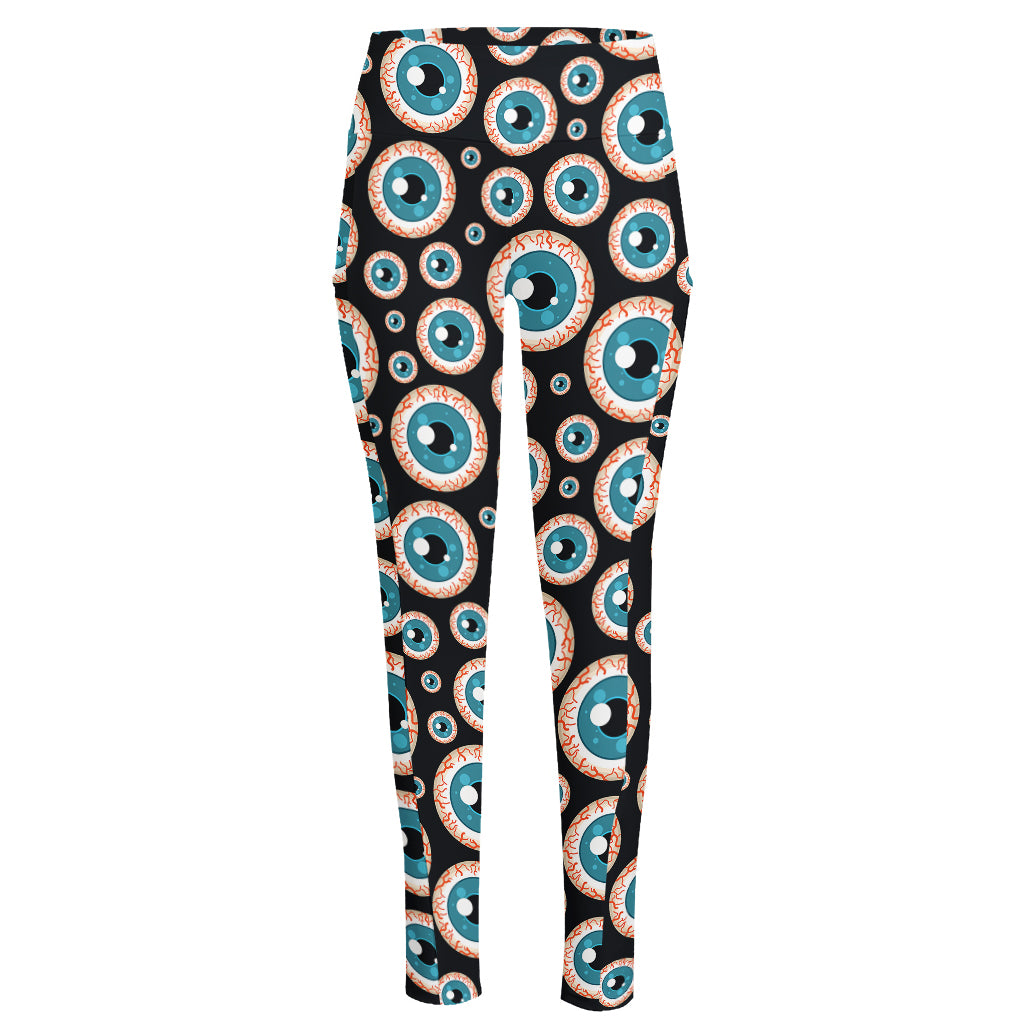 Creepy Eyeball Pattern Print High-Waisted Pocket Leggings