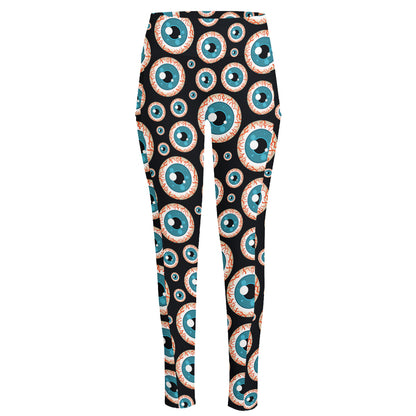 Creepy Eyeball Pattern Print High-Waisted Pocket Leggings