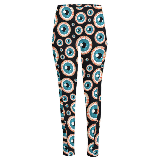Creepy Eyeball Pattern Print High-Waisted Pocket Leggings