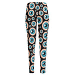 Creepy Eyeball Pattern Print High-Waisted Pocket Leggings