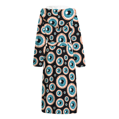 Creepy Eyeball Pattern Print Hooded Bathrobe