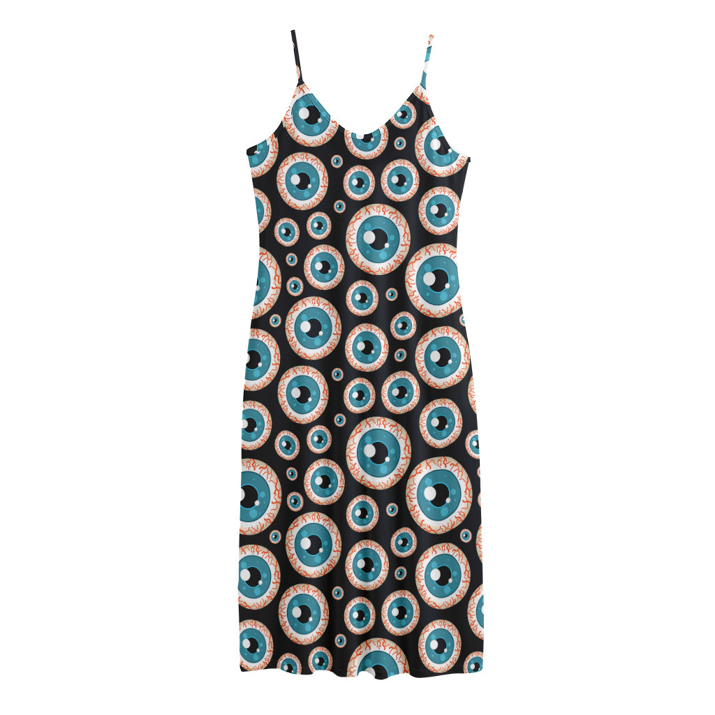Creepy Eyeball Pattern Print Jersey Midi Cami Dress