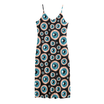 Creepy Eyeball Pattern Print Jersey Midi Cami Dress