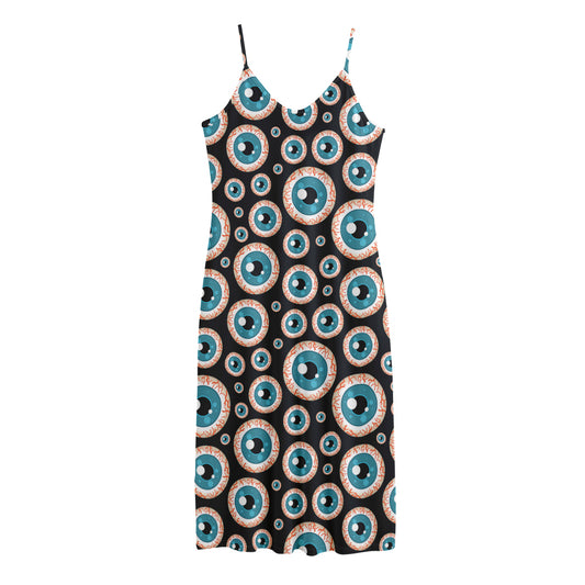 Creepy Eyeball Pattern Print Jersey Midi Cami Dress