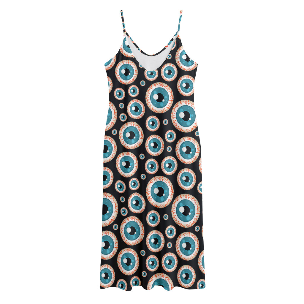 Creepy Eyeball Pattern Print Jersey Midi Cami Dress