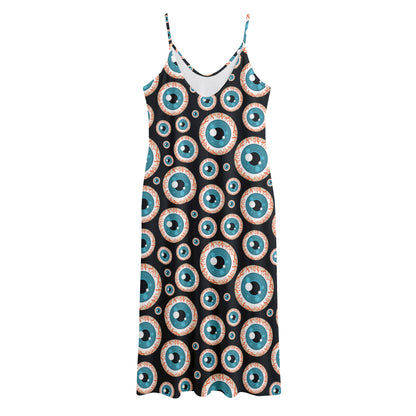 Creepy Eyeball Pattern Print Jersey Midi Cami Dress