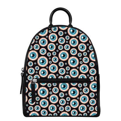 Creepy Eyeball Pattern Print Leather Backpack