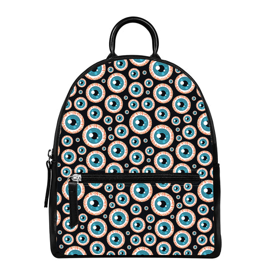 Creepy Eyeball Pattern Print Leather Backpack