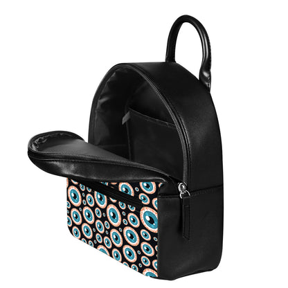 Creepy Eyeball Pattern Print Leather Backpack