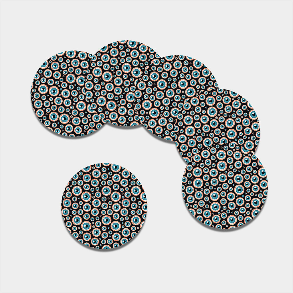 Creepy Eyeball Pattern Print Leather Coaster Set