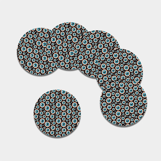 Creepy Eyeball Pattern Print Leather Coaster Set