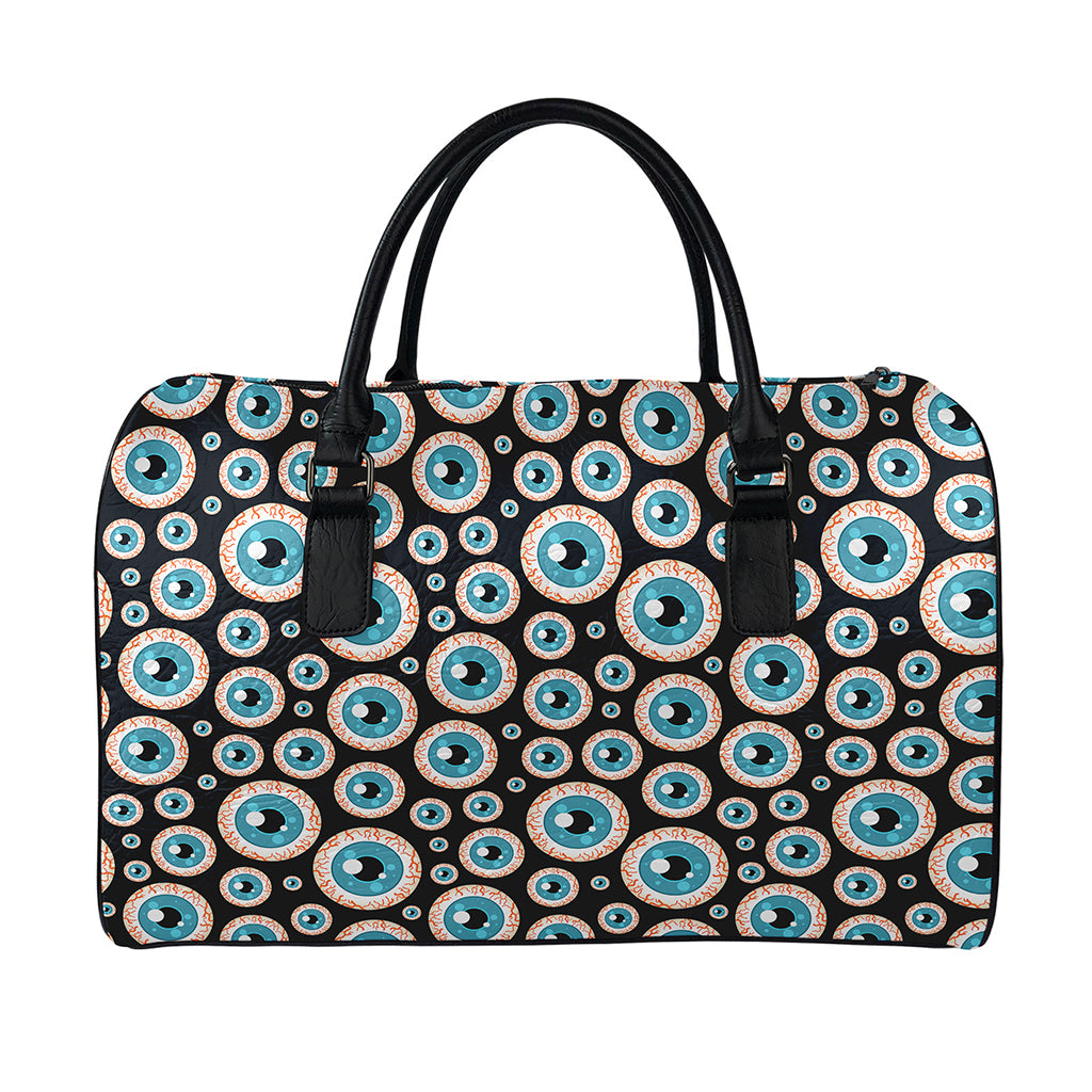 Creepy Eyeball Pattern Print Leather Duffle Bag