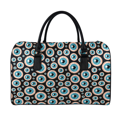 Creepy Eyeball Pattern Print Leather Duffle Bag