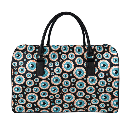 Creepy Eyeball Pattern Print Leather Duffle Bag