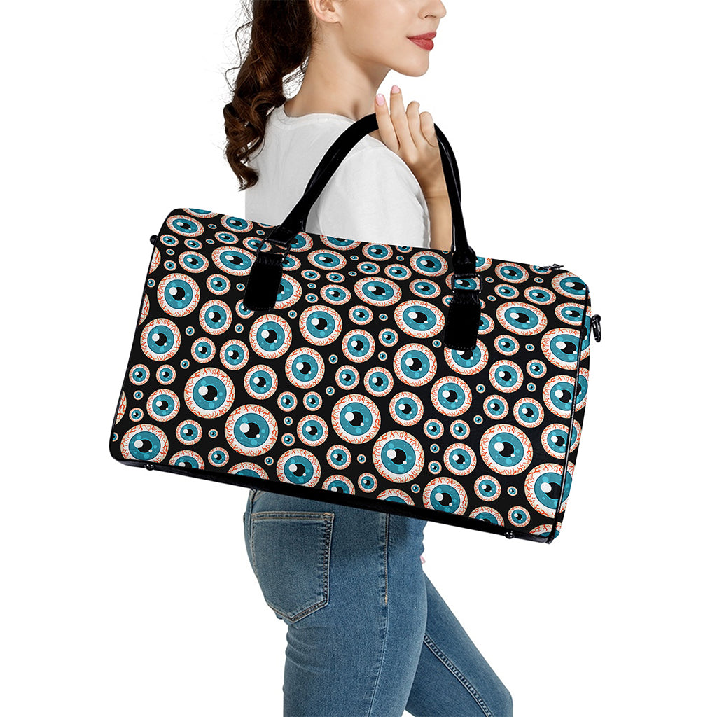 Creepy Eyeball Pattern Print Leather Duffle Bag