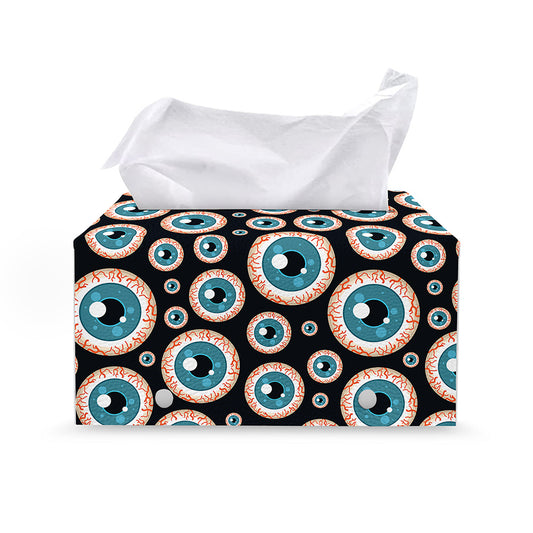 Creepy Eyeball Pattern Print Leather Tissue Box Cover