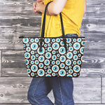 Creepy Eyeball Pattern Print Leather Tote Bag