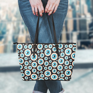 Creepy Eyeball Pattern Print Leather Tote Bag