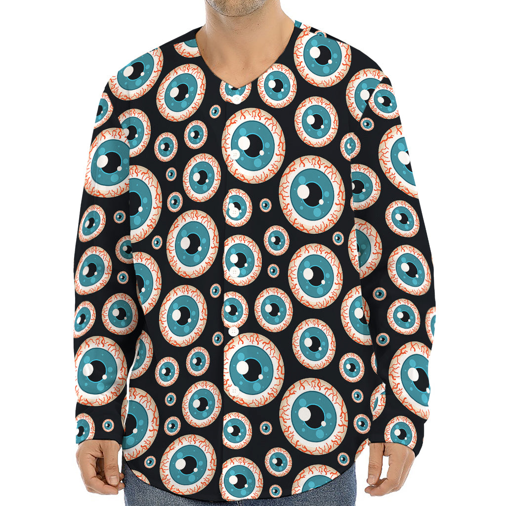 Creepy Eyeball Pattern Print Long Sleeve Baseball Jersey