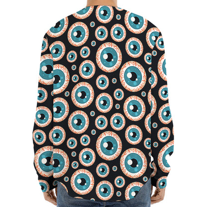 Creepy Eyeball Pattern Print Long Sleeve Baseball Jersey