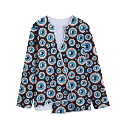 Creepy Eyeball Pattern Print Long Sleeve Short Coat