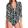 Creepy Eyeball Pattern Print Long Sleeve Swimsuit