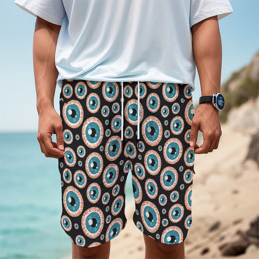 Creepy Eyeball Pattern Print Men's Cargo Shorts