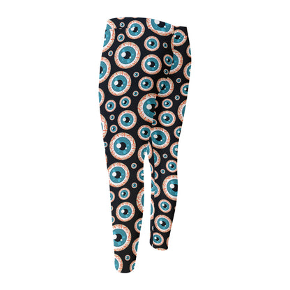 Creepy Eyeball Pattern Print Men's Compression Pants