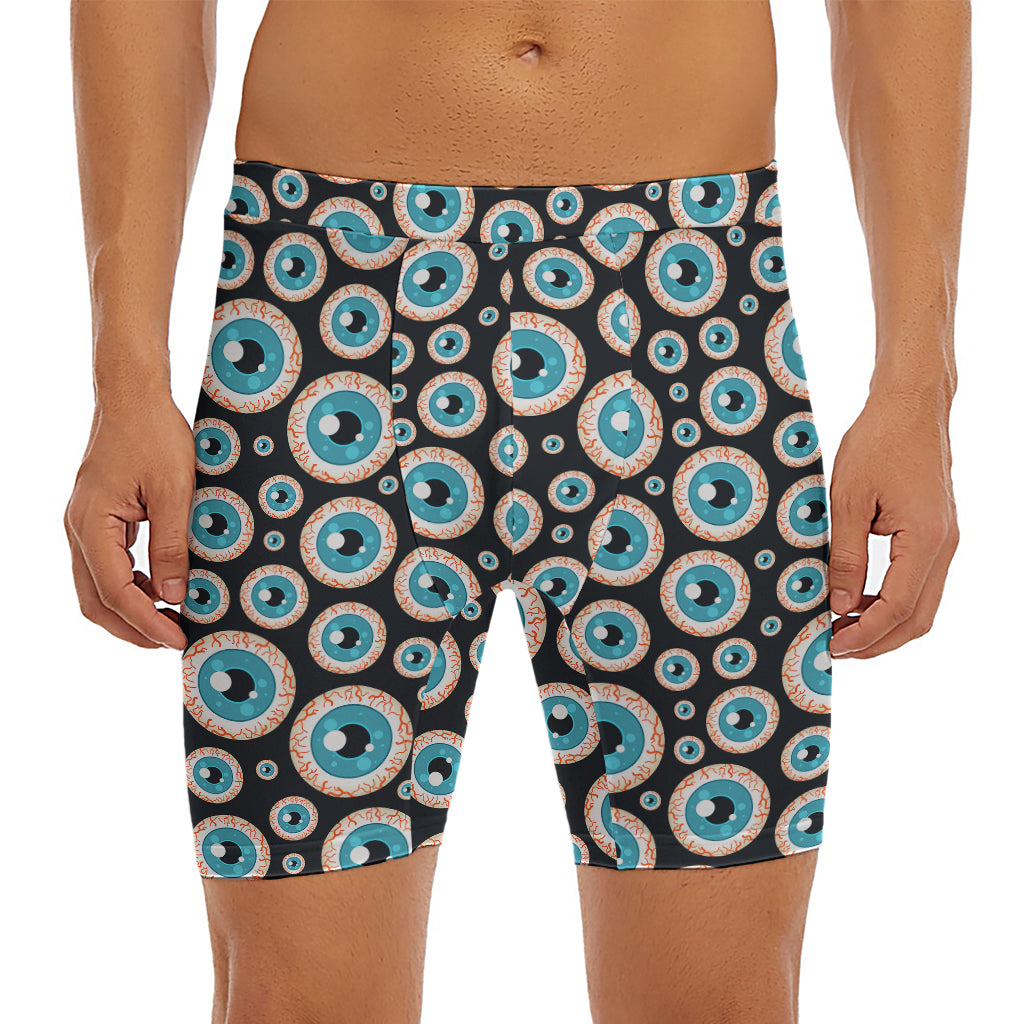 Creepy Eyeball Pattern Print Men's Long Boxer Briefs